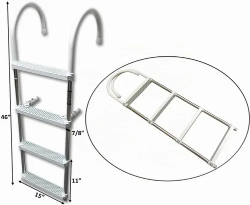 Vista 2 de Marine Boat Aluminio Blanco Polietileno Natación Embarcación 4 Pasos Escalera Gancho 46X15