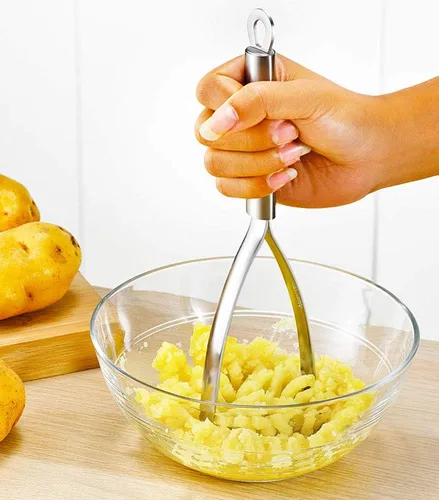 Vista 5 de Triturador de patatas, acero inoxidable resistente para cocina de acero, puré de papas, verduras y frutas.