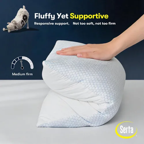Vista 6 de Blue Ridge Home Fashions Juego de 2 almohadas refrescantes tamaño Queen, diseño de algodón transpirable y refrescante de doble cara, almohadas