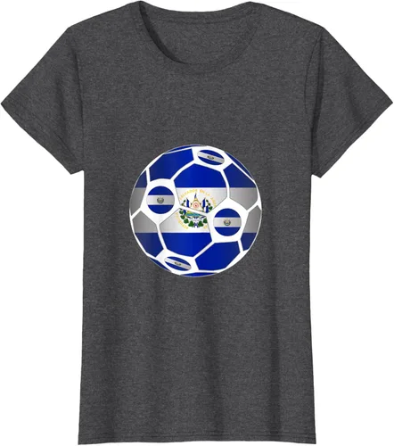 Vista 3 de Bandera de El Salvador balón de fútbol Hombres Mujeres equipo ventilador camisa, Pizarra