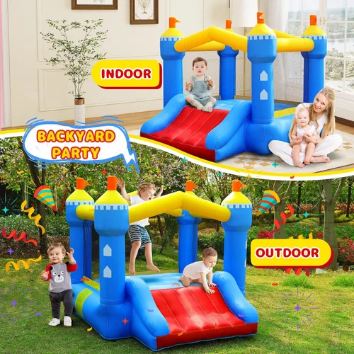 Vista 8 de Casa inflable para niños: casa inflable con tobogán para interiores y exteriores, fiesta de cumpleaños en el patio trasero, pequeño castillo animoso