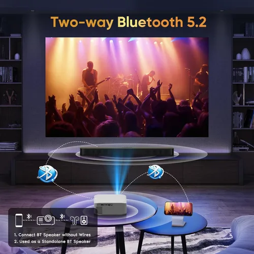 Vista 7 de [Aplicaciones integradas] Mini proyector inteligente de corto alcance 4K con WiFi 6 y Bluetooth, proyector de película para exteriores Keystone