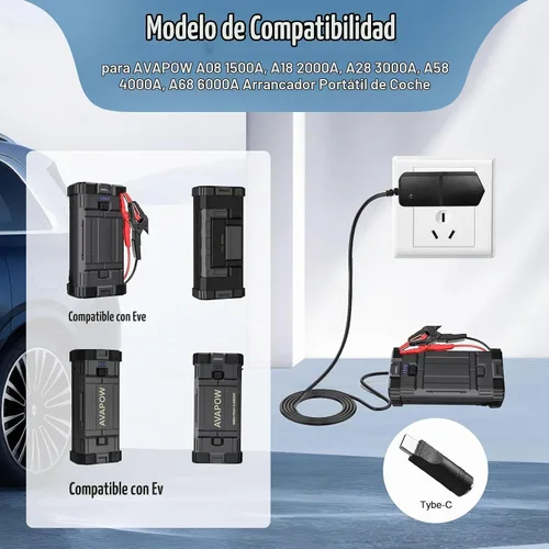 Vista 4 de Cargador de 12V CA/CC Cable de alimentación para EverStart Maxx Jump Starter cargador de batería compatible con AVAPOW Ever Start Max J7CCE J7CE