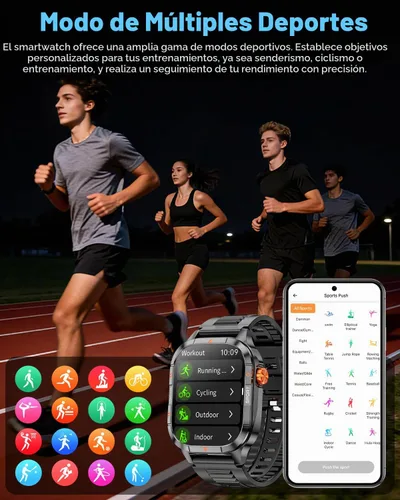 Vista 4 de Relojes inteligentes militares para hombres,Batería 1000mAh/linterna,Respuesta/Hacer llamadas
