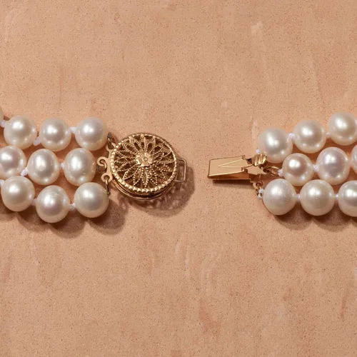 Vista 4 de Ross-Simons 6-11.5mm Cultured Pearl Graduated 3-Strand Necklace With 14kt Yellow Gold