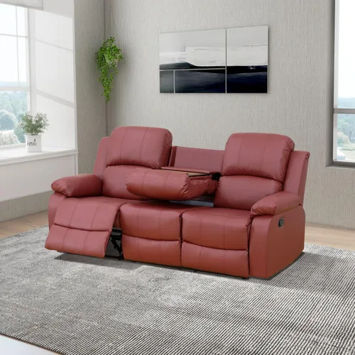 Vista 15 de Conjunto de sofá para sala de Estar, sillón reclinable de cuero transpirable, sofá de 3 plazas para cine en casa con portavasos para apartamento