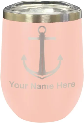 Vista 35 de LaserGram Vaso de vino de acero inoxidable de doble pared, ancla de barco, grabado personalizado incluido (negro)