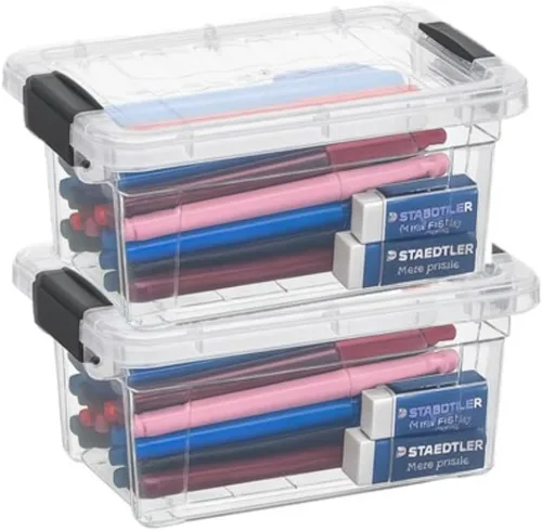 Vista 44 de Superio Mini contenedor de almacenamiento de plástico para crayón, suministros de arte y estuche de costura, organizador pequeño apilable