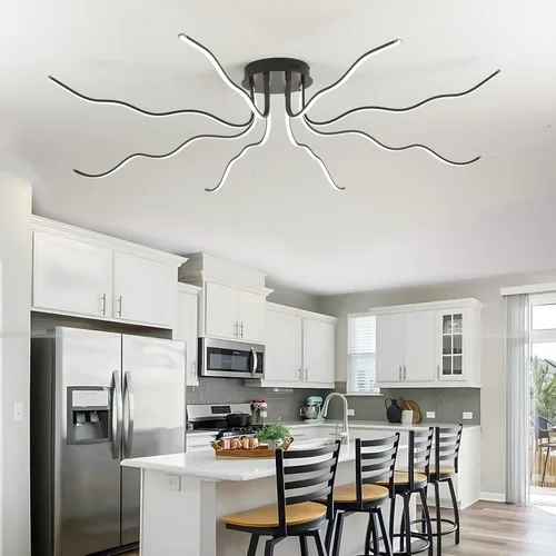 Vista 10 de Lámpara de techo LED regulable de 10 luces, iluminación moderna de lujo cerca del techo para cocina, comedor, hogar Negro
