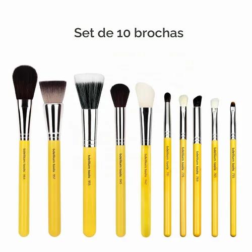 Vista 2 de Bdellium Tools Studio Mineral - Juego de brochas con bolsa enrollable, 10 piezas, diseñado para usar con maquillaje mineral (amarillo, 1 unidad)