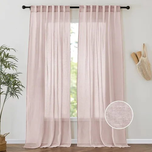 Vista 10 de PONY DANCE Cortinas transparentes de 84 pulgadas de largo, filtro de luz de gasa con aspecto de lino semitransparente para decoración del hogar