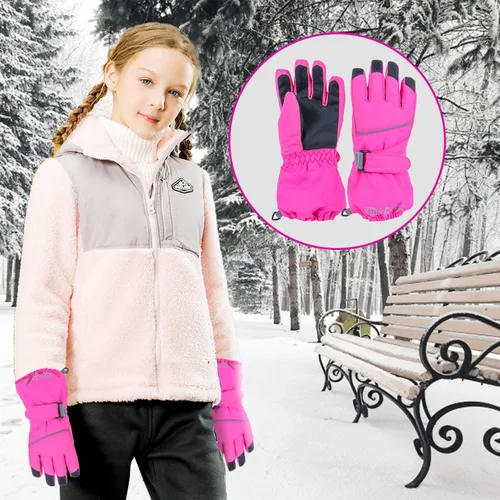 Vista 2 de Guantes de esquí para niños, impermeables, cálidos, para clima frío, resistentes al viento, antideslizantes, para snowboard y nieve (4-14 años)
