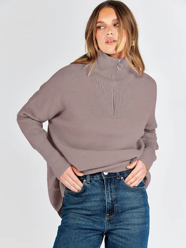 Vista 8 de ANRABESS Suéter de punto acanalado holgado de gran tamaño con cremallera de un cuarto para mujer, ropa de moda de otoño 2025