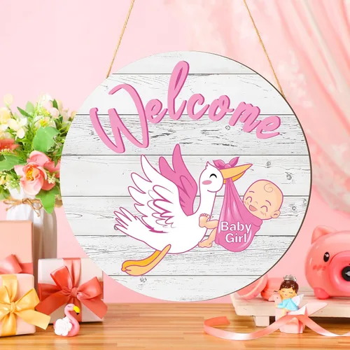 Vista 8 de Letrero de bienvenida para bebé, decoración redonda de madera Placa colgante rústica, colgador de cuerda de yute, recuerdo de fiesta de ducha