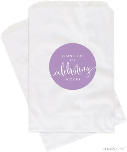 Vista 30 de Andaz Press Bolsas de regalo personalizadas para mesa de postre, agradecimiento por celebrar con nosotros, aguamarina, paquete de 24, personalizadas