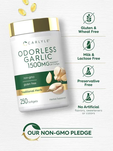 Vista 5 de Carlyle Suplemento de ajo inodoro 250 cápsulas blandas Pastillas