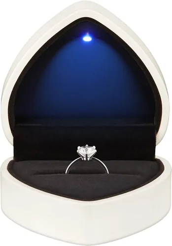 Vista 8 de LETURE Caja de regalo para anillos en forma de corazón con luz LED, joyero de terciopelo para aretes con luz, caja de exhibición de joyas para Negro