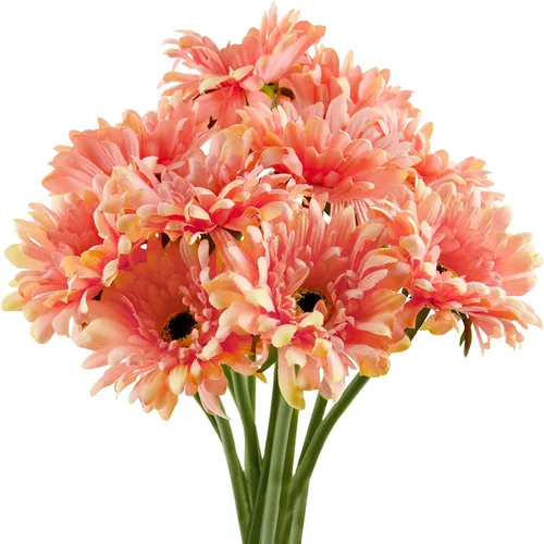 Vista 23 de FiveSeasonStuff Real Touch Gerbera Daisy - Arreglo de flores artificiales y ramo de boda (7 tallos florales, rojo baya)