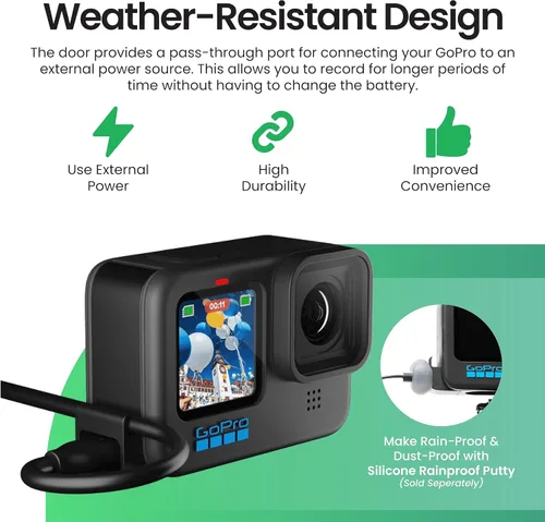 Vista 6 de Puerta de paso para GoPro Hero 13, 12, 11, 10, 9 - Acceso conveniente a la alimentación externa con cable USB-C - Accesorios GoPro resistentes a