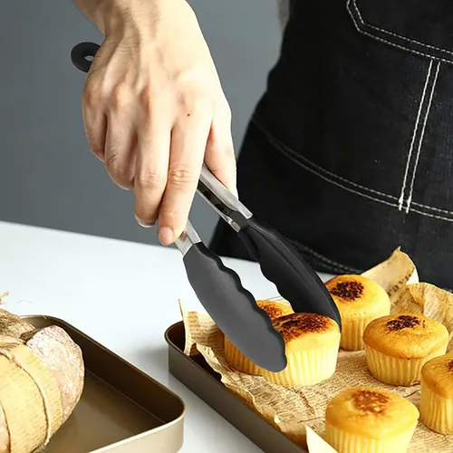 Vista 7 de HINMAY Mini pinzas con puntas de silicona pinzas de cocina de 7 pulgadas, juego de 3 (negro)