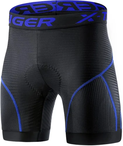Vista 2 de X-TIGER Pantalones cortos de ciclismo para hombre con bolsillo trasero, pantalones cortos de ciclismo acolchados de gel 5D para hombre, medias