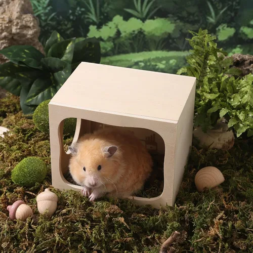 Vista 10 de Casa de madera para hámster, túnel de hábitat para mascotas