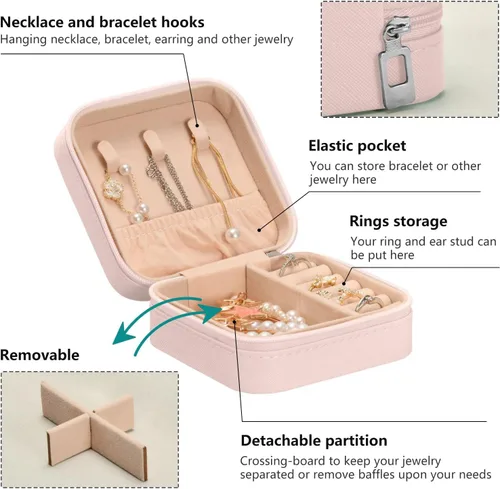 Vista 4 de Caja de joyería de viaje, organizador de hojas de arce, caja de almacenamiento portátil para aretes, anillos, collares, pulseras, accesorios