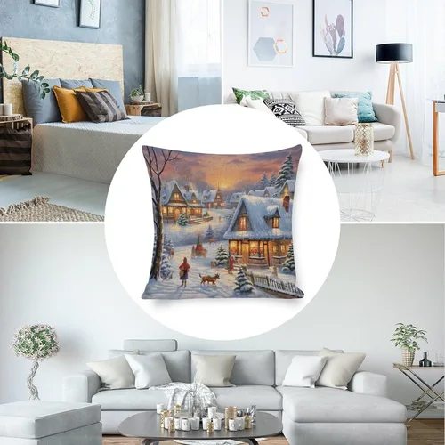Vista 5 de Fundas de almohada de 16 x 16 pulgadas, diseño de pueblo de invierno, decoración de Navidad, para sofá, sala de estar, dormitorio