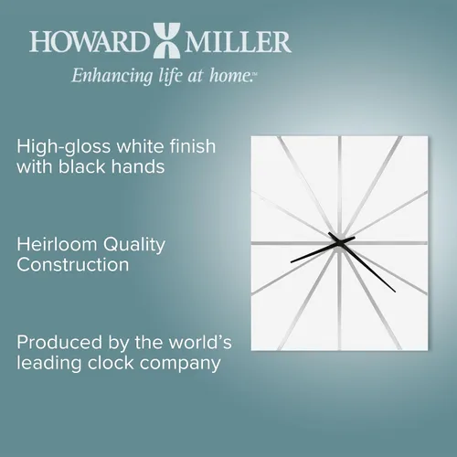 Vista 3 de Howard Miller Reloj de pared Zander - Reloj analógico moderno grande, movimiento de cuarzo, funciona con pilas, acabado blanco, sala de estar