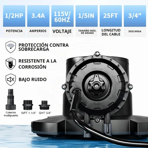 Vista 8 de LANCHEZ Bomba automática de cubierta de piscina de 1/2 HP, bomba sumergible de sumidero de agua de 2250 GPH con válvula de retención y 3 Negro