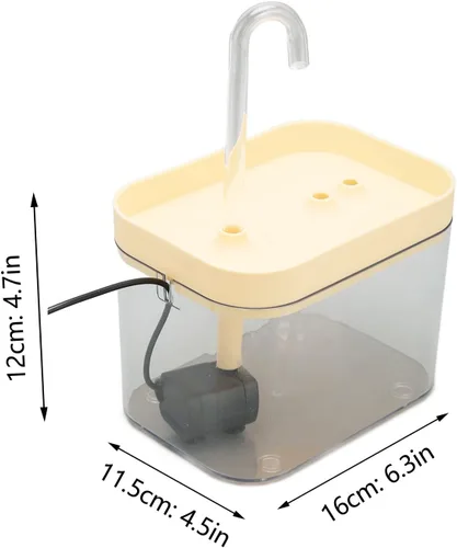 Vista 6 de Fuente de agua para gatos, dispensador de agua transparente silencioso para mascotas con tubo de codo para interiores (tapa amarilla)