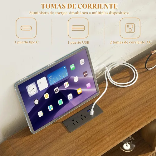 Vista 4 de Lxsxlome Base de cama tamaño Queen con cabecero y estación de carga de Nuez-reina
