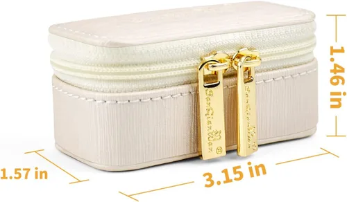 Vista 3 de SANQIANWAN Mini caja de lujo para anillos de viaje para mujer, estuche portátil de cuero para joyas, organizador para anillos, aretes, collares
