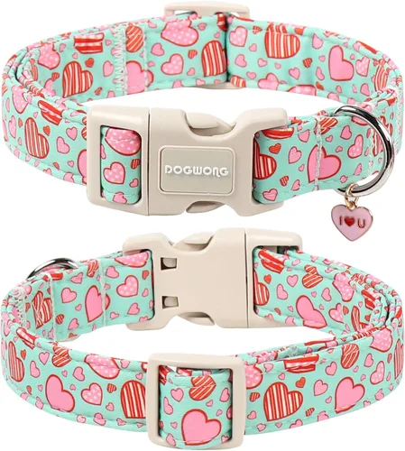 Vista 163 de DOGWONG Collar para perro de San Valentín, collar ajustable de algodón con corazón de caramelo azul, perfecto para perros pequeños a medianos