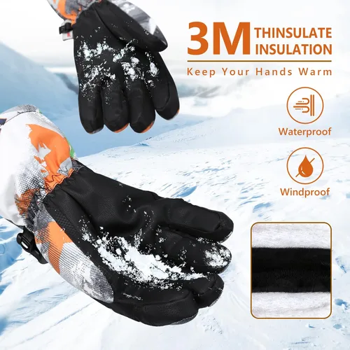 Vista 3 de Guantes de esquí, guantes de nieve impermeables y transpirables más cálidos para clima frío, se adaptan tanto a hombres como a mujeres, para padres
