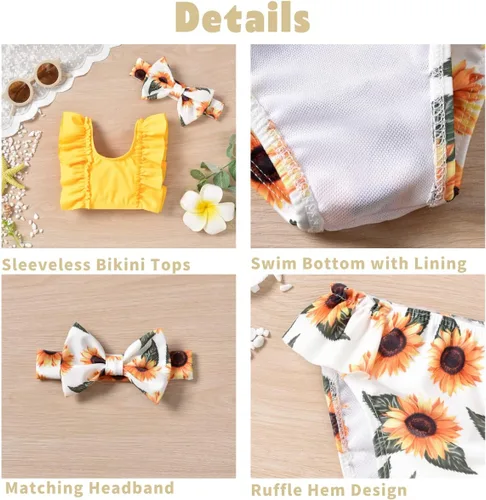 Vista 4 de Aalizzwell Traje de baño de bikini para bebé niña con diadema