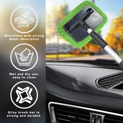Vista 4 de Ziciner Limpiador de parabrisas de automóvil, limpiaparabrisas de limpieza automática de microfibra con mango extensible de aluminio y 2 cabezales