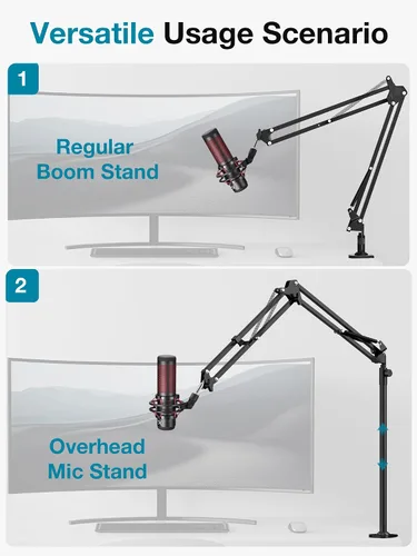 Vista 3 de InnoGear Soporte de micrófono de escritorio, brazo articulado aéreo giratorio 360° para micrófono con elevación alta para Blue Yeti Snowball HyperX