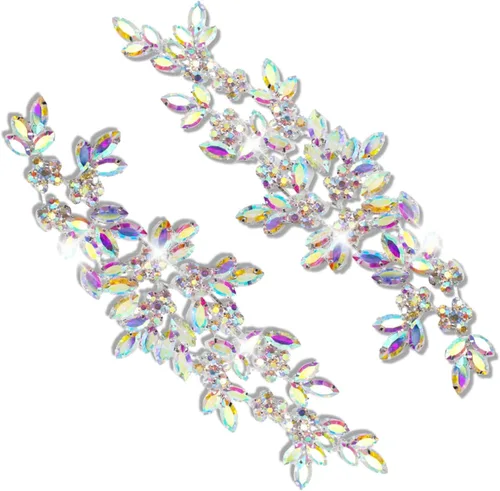 Vista 12 de PEARLY JUN Parches de apliques de cristal con diamantes de imitación para bricolaje, con cuentas, ropa de costura para cinturón de boda, vestidos