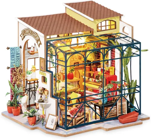 Vista 7 de ROBOTIME Kit de casa en miniatura con accesorios DIY Mini casa de muñecas con tienda diminuta Kit de fabricación con luz LED Hobby Regalos