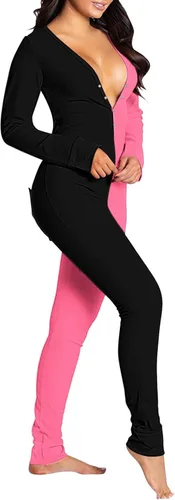 Vista 5 de Onsiese - Pijama para adultos, con botones, para dormir, largo y ajustado, para otoño e invierno