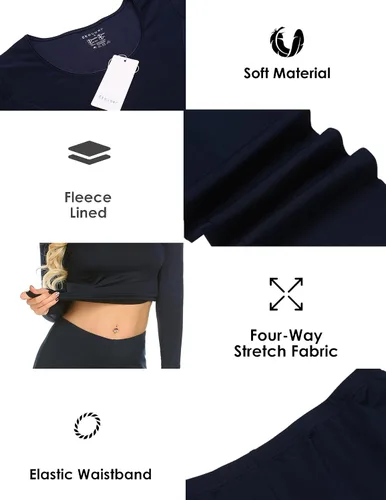 Vista 3 de Ekouaer Conjunto de ropa interior térmica para mujer, con forro polar de microforro polar largo, capa base, térmicas, conjunto de 2 piezas, tallas