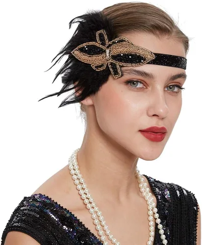 Vista 37 de Roaring 20s Great Gatsby - Diadema estilo flapper para mujer, estilo Art Deco de los años 20, con plumas A azul