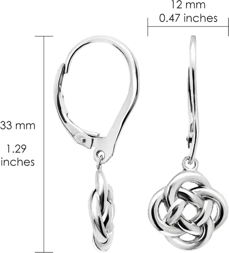 Vista 6 de Aretes de plata de ley con nudo de amor, colgantes con cierre catalán