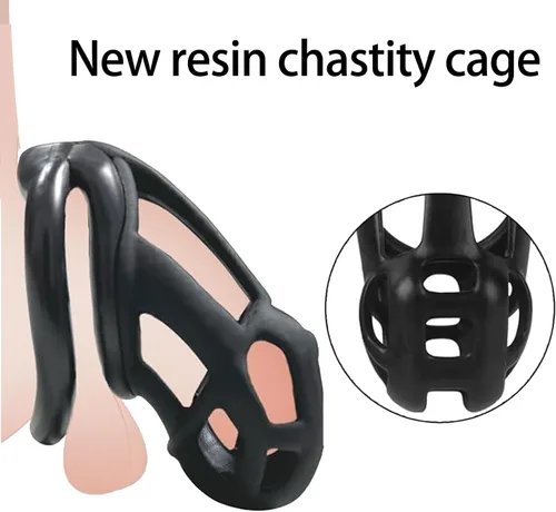 Vista 2 de Nueva jaula de castidad 3.0 dispositivo de castidad masculina con 4 anillos jaula de castidad masculina jaula de resina jaula de castidad jaula