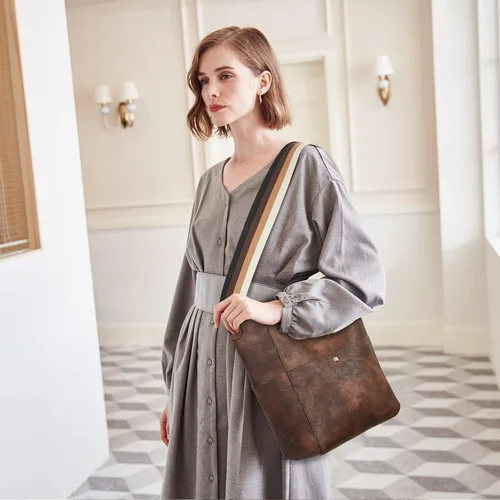 Vista 56 de BROMEN Bolsa Hobo para mujer, diseñada con cuero vegano, de hombro, bandolera