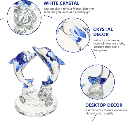 Vista 8 de Figura de delfín de cristal, escultura náutica, adorno de animal del océano, decoración de escritorio para el hogar, oficina, cumpleaños, Navidad