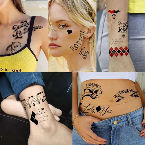 Vista 7 de TASROI 5 hojas de calcomanías de tatuaje HQ Joker para mujeres, hombres y adultos, tatuajes temporales de Halloween, kit de maquillaje de cara