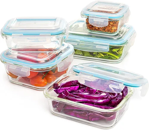 Vista 11 de Moss and Stone - Recipientes rectangulares de vidrio borosilicato para alimentos preparados, herméticos, tapas de cierre a presión, aptos