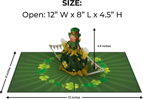 Vista 3 de iGifts And Cards Tarjeta desplegable 3D de duende de oro, diseño festivo de celebración irlandesa para cumpleaños del día de San Patricio y buena